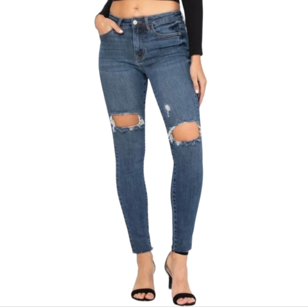 Judy Blue Mid-rise Skinny Fit Jeans Destroyed Stretch Denim Size 13 / 31